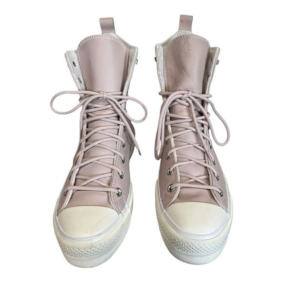 Converse | Pale Pink Platform X-Hi Top Lined Chuck Taylor Lace Up Sneakers 9 - Picture 2 of 10